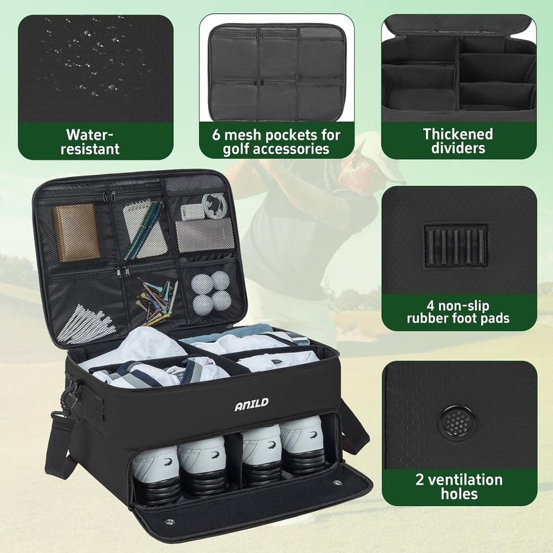 ANILD Golf Trunk Organizer, 2 Layer Golf Storage Case with Separate Ventilated Compartment for 2 Pair Shoes, for Balls, Tees, Clothes, Gloves, Accessories, Golfer Gifts - Image 4